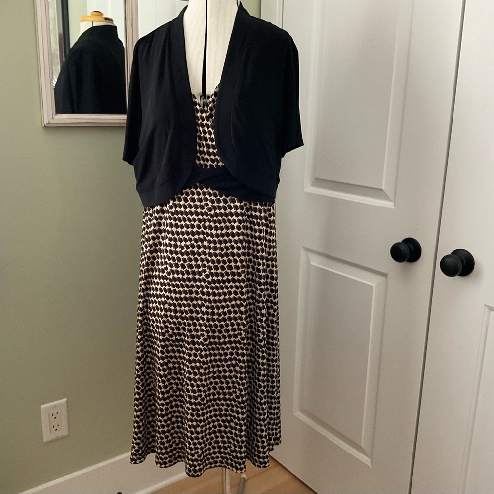 R&K ORIGINAL, ANIMAL PRINT DRESS WITH A BLACK BOLORA JACKET, SIZE: L